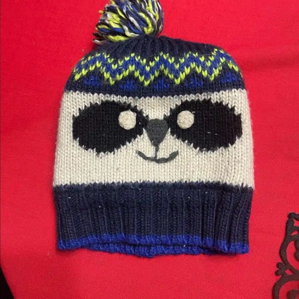 Kids Panda Knit Beanie - Blue and White
